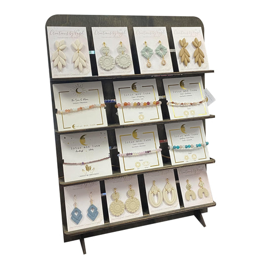 TORCHED DISPLAYS Jewelry Holder Necklace Organizer – Earring Display Stands for Selling – 3-Tiered Ebony Wood Jewelry Holder Stand for Shops, Boutiques, Festivals - Display Rack Wood Stand…