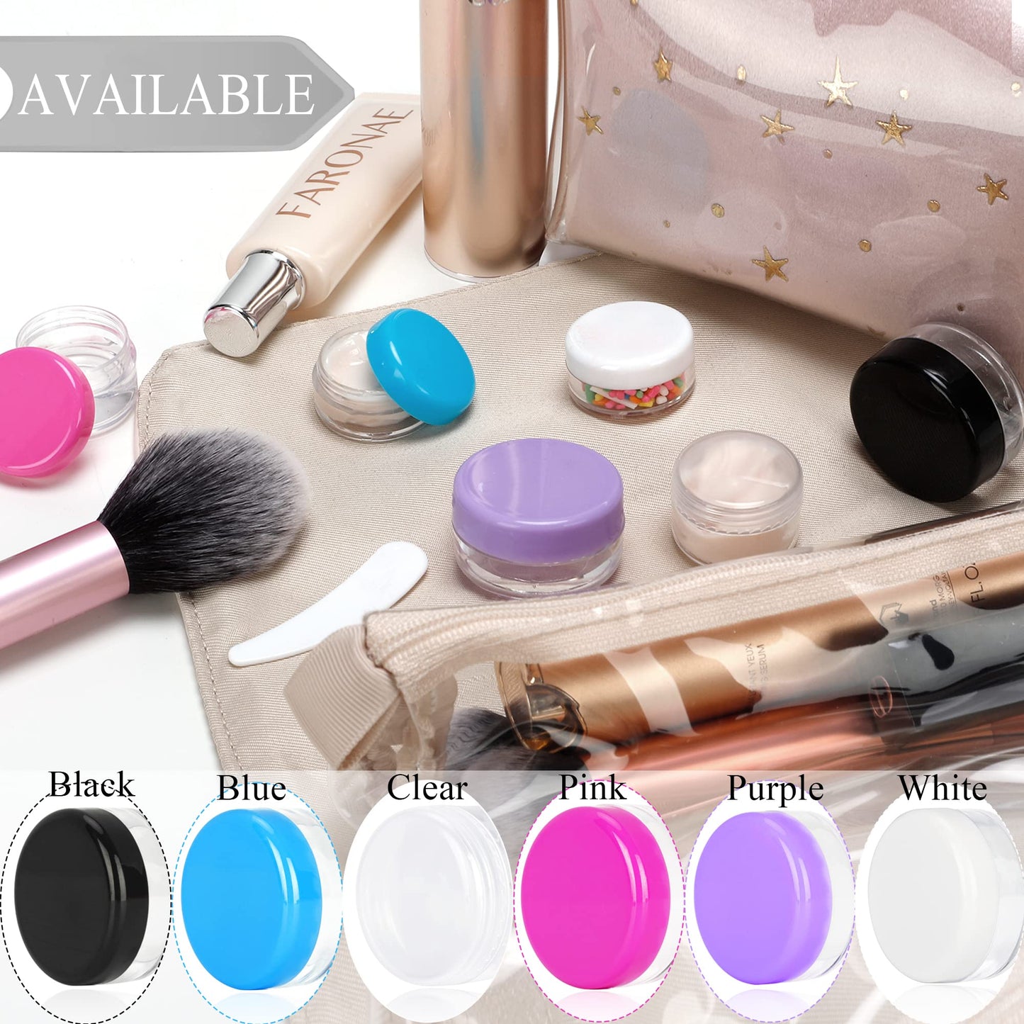 100PCS 5 Gram Sample Containers, 5ml Empty Jars with Lids, Small Cosmetic Containers, Mini Sample Jars with 8PCS Mini Spatulas for Make Up, Oils, Lotion, Powder, Paint, Jewelry, Lip Balms(Clear Lid)