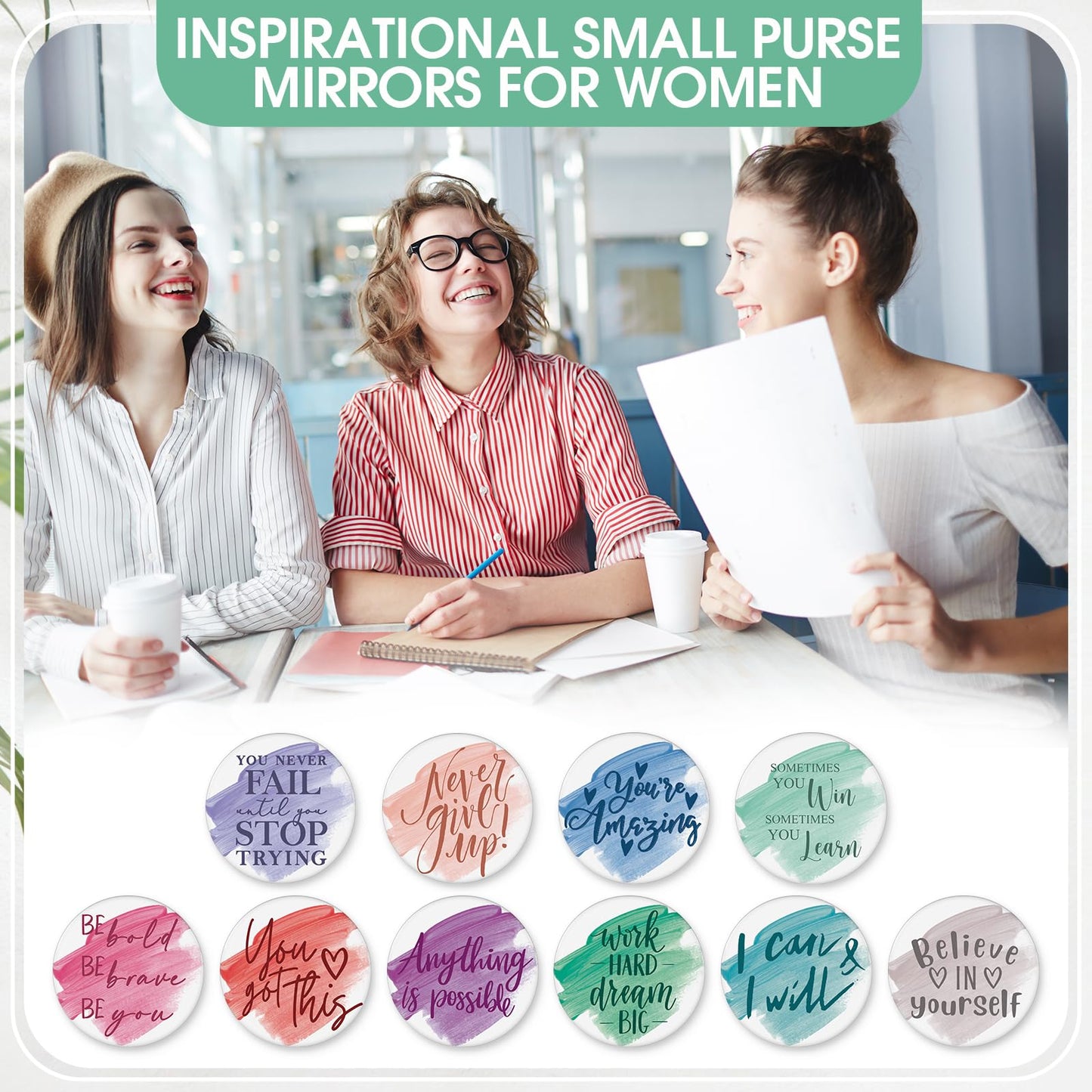 Kigley 30 Pcs Inspirational Compact Mirrors Bulk for Women Employee Appreciation Gifts Round Portable Pocket Mirror Makeup Glass Mini Mirrors Thank You Gifts for Women Teacher Employee Staff