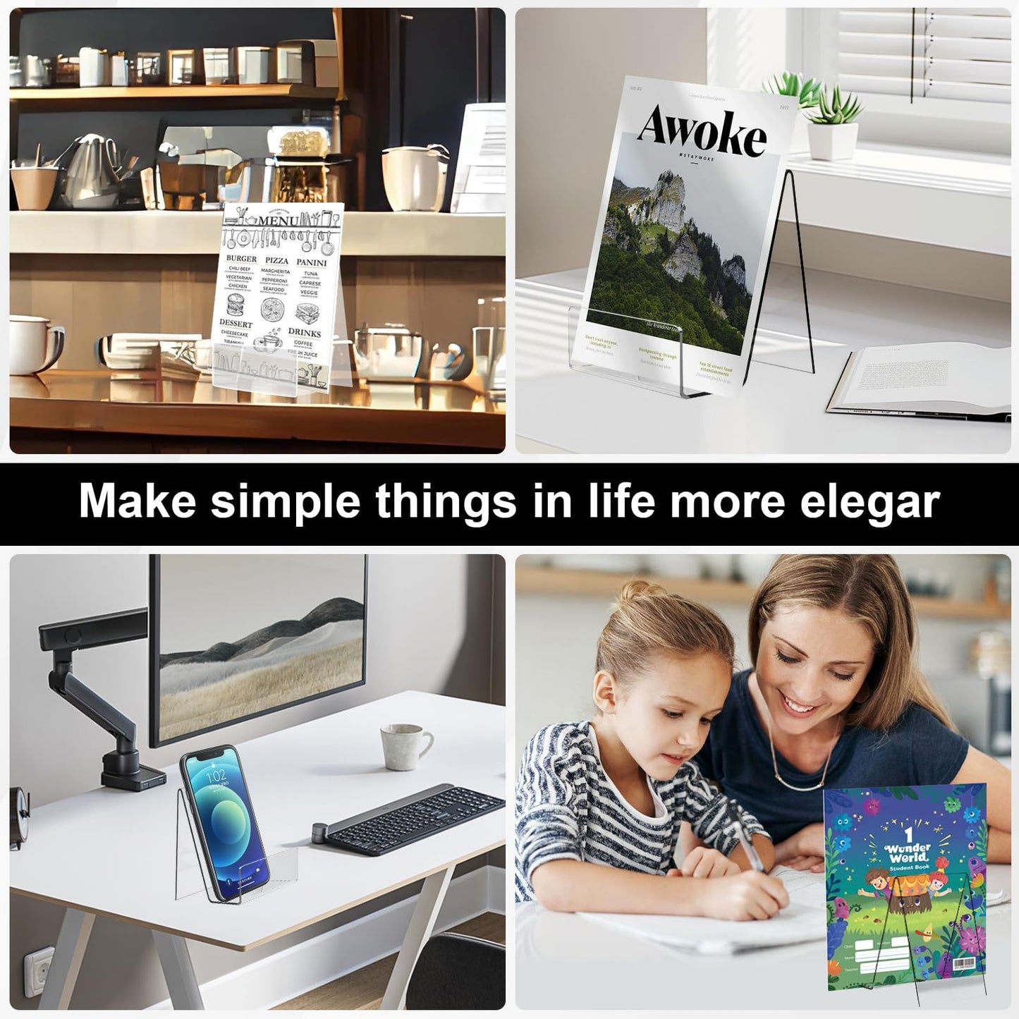 Airsnigi 20 Pcs Acrylic Book Display Stand 4''×3'' Clear Acrylic Easel for Display Stand with Ledge Tablet Holder Tablet Holder for Displaying Pictures, Books, Albums, Notebooks, CDs, Artworks