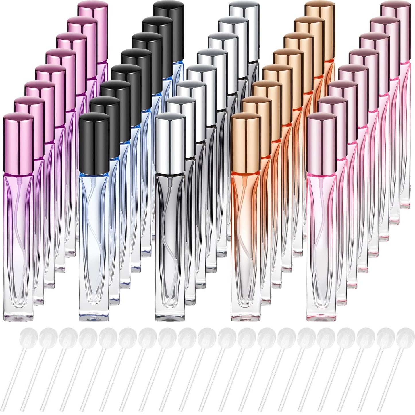 Domensi 40 Pcs 10/15/20/30 ml Perfume Travel Refillable Glass Bottles Spray Bottle Perfume Atomizer for Cologne Dispenser Leak-proof Fragrance Bottles Atomizer Pump Kit (10 ml,Fresh Color)