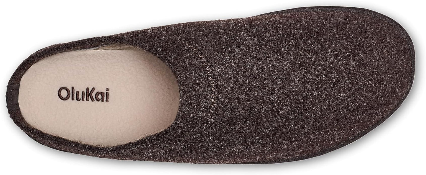 OLUKAI Hamani Hulu Men's Wool Mule Slippers, Soft & Comfortable Slippers with Premium Materials, Sheepskin Shearling & Italian Felt, All-Day Wear