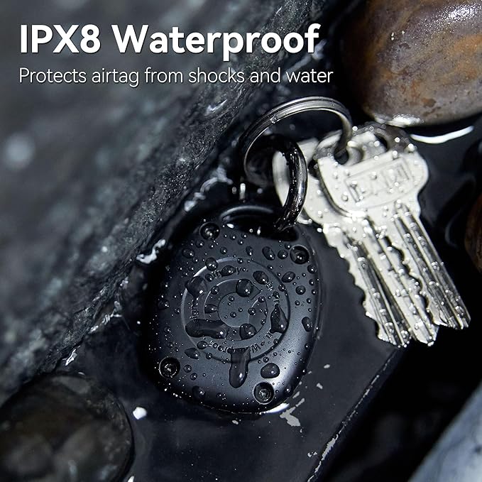 (4 Pack) for AirTag Keychain Holder Case | IPX8 Waterproof, Ultra-Compact | Portable for Air Tag Holder Cover for Backpack, Keys, Luggage - 2 Black/2 Blue