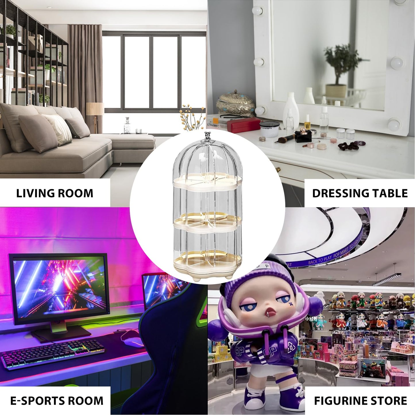 Lotheove Rotating Clear Acrylic Display Case for Pop Mart, Funko Pop Figure Toys Storage Box Transparent Blind Box Organizer Stand Dustproof Protection Showcase（3 levels）
