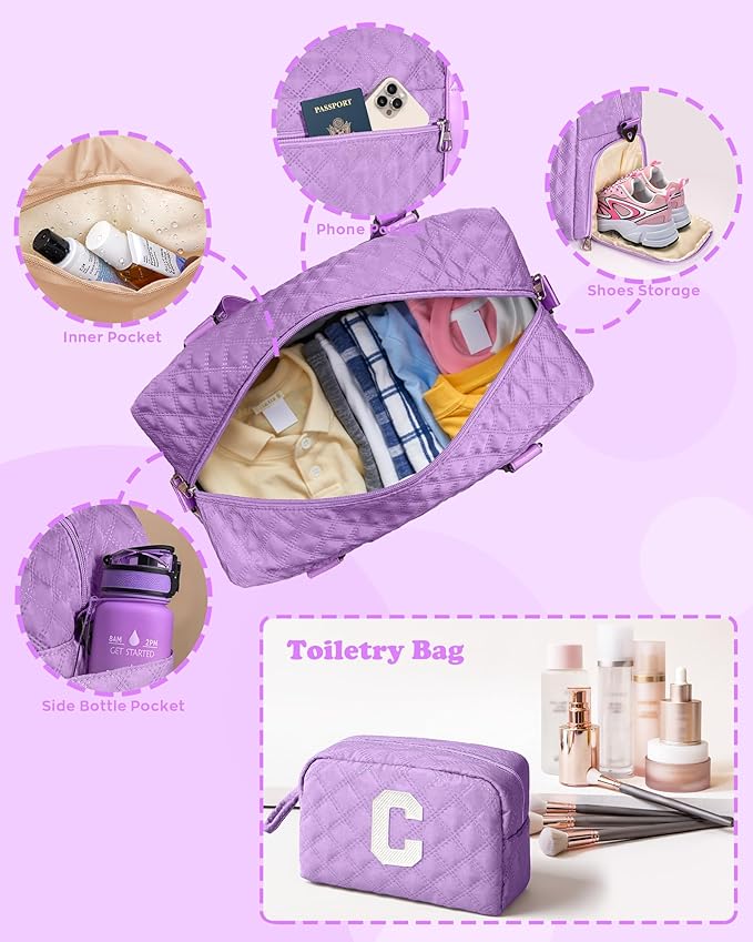Initial Duffle Bag Women Girls Gift: Personalized Travel Gym bags, Dance Cheer bag Sports for Girl, Kid Gymnastics Bags, Birthday Gifts for Women Girls Kids Teens Mom Teacher