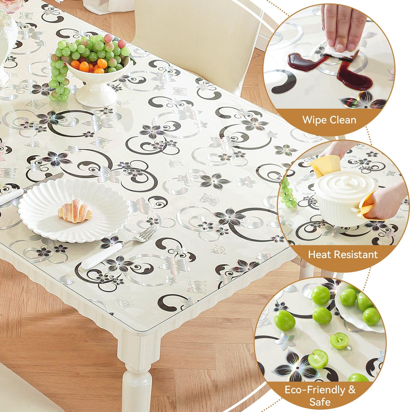 LovePads Floral Clear Table Cover Protector - 40 x 72 Inch Thick Plastic Table Cloth, Waterproof PVC Desk Mat for Dining Room Table, Wood Furniture Topper, Anti-Scratch Desk Pad for Kids Writing,