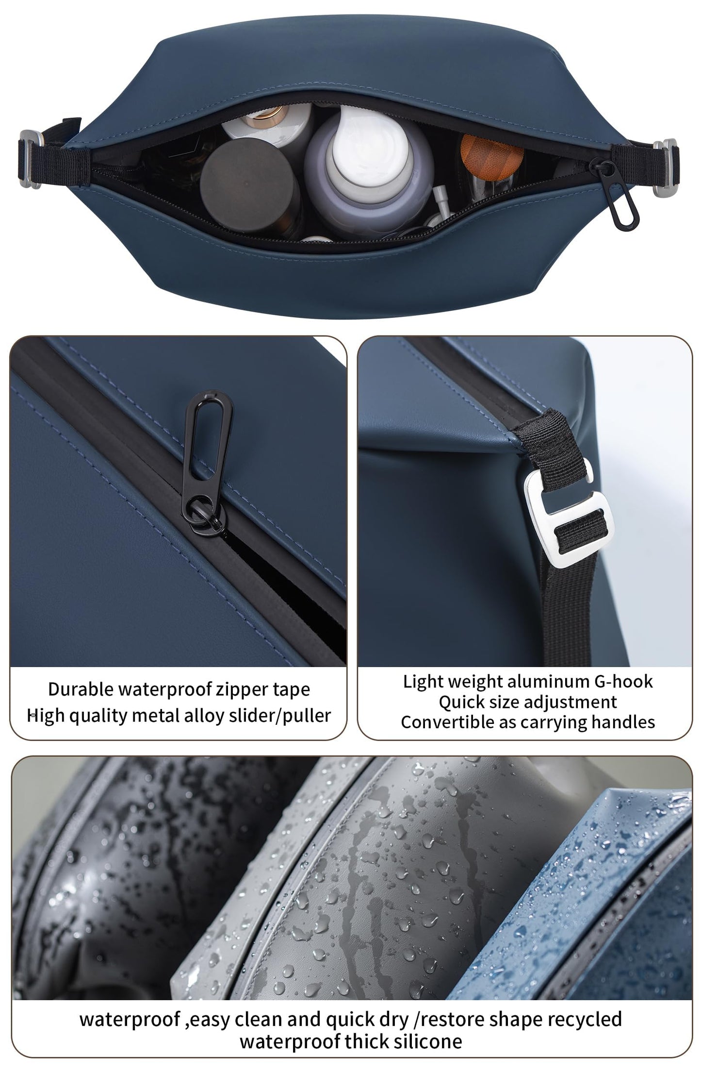 Onbagway 6"x 11" 6L Large Silicone Toiletry Bag,Waterproof Leakproof Foldable Travel Organizer,Dopp Kit Alternative for Men & Women,Navy Bule