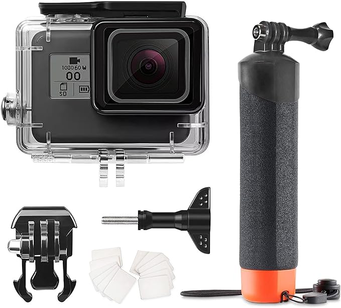 FitStill 148FT/45M Underwater Waterproof Protective Case Shell Compatible for Go Pro Hero 2018/7/6/5 Black, Monopod Floating Hand Grip Selfie Stick for Hero7 Hero6 Hero5 Black Accessories Kit