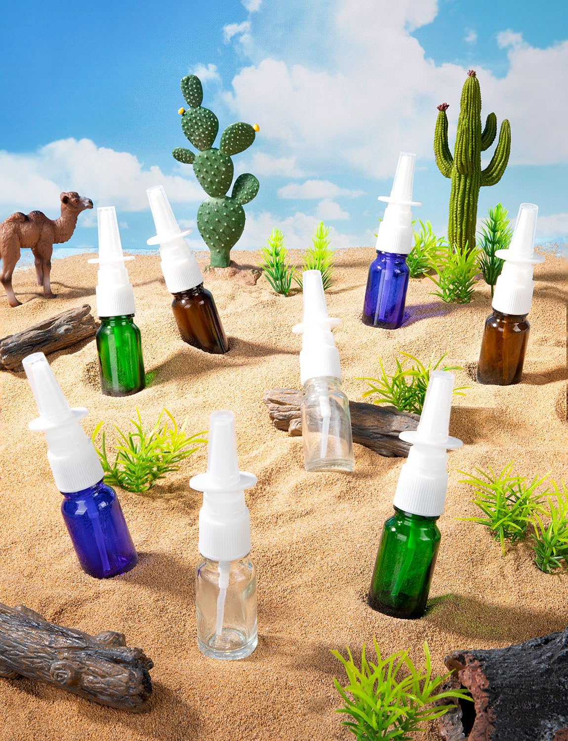 ZHWKMYP 40 Pcs Nasal Spray Bottle, 10ML/0.35OZ 24 Pcs Refillable Glass Blue Nasal Spray Bottles Empty with 8 Funnels and 8 Labels