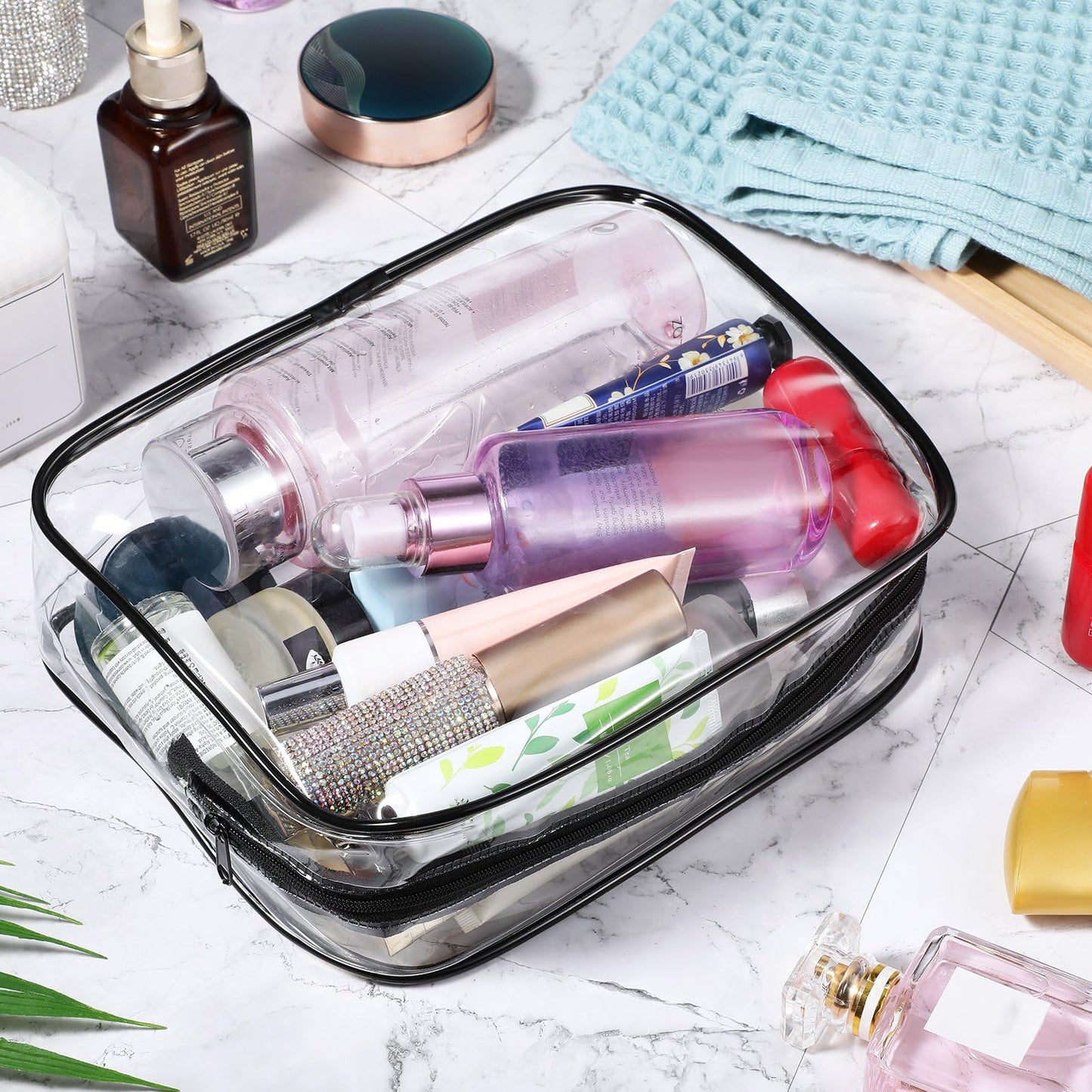 Weewooday 12 Pieces Clear Makeup Bags Cosmetic Storage Bags PVC Zipper Pouches Travel Waterproof Makeup Plastic Case for Women Organizing Toiletries Traveling Bathroom(Large,Black)