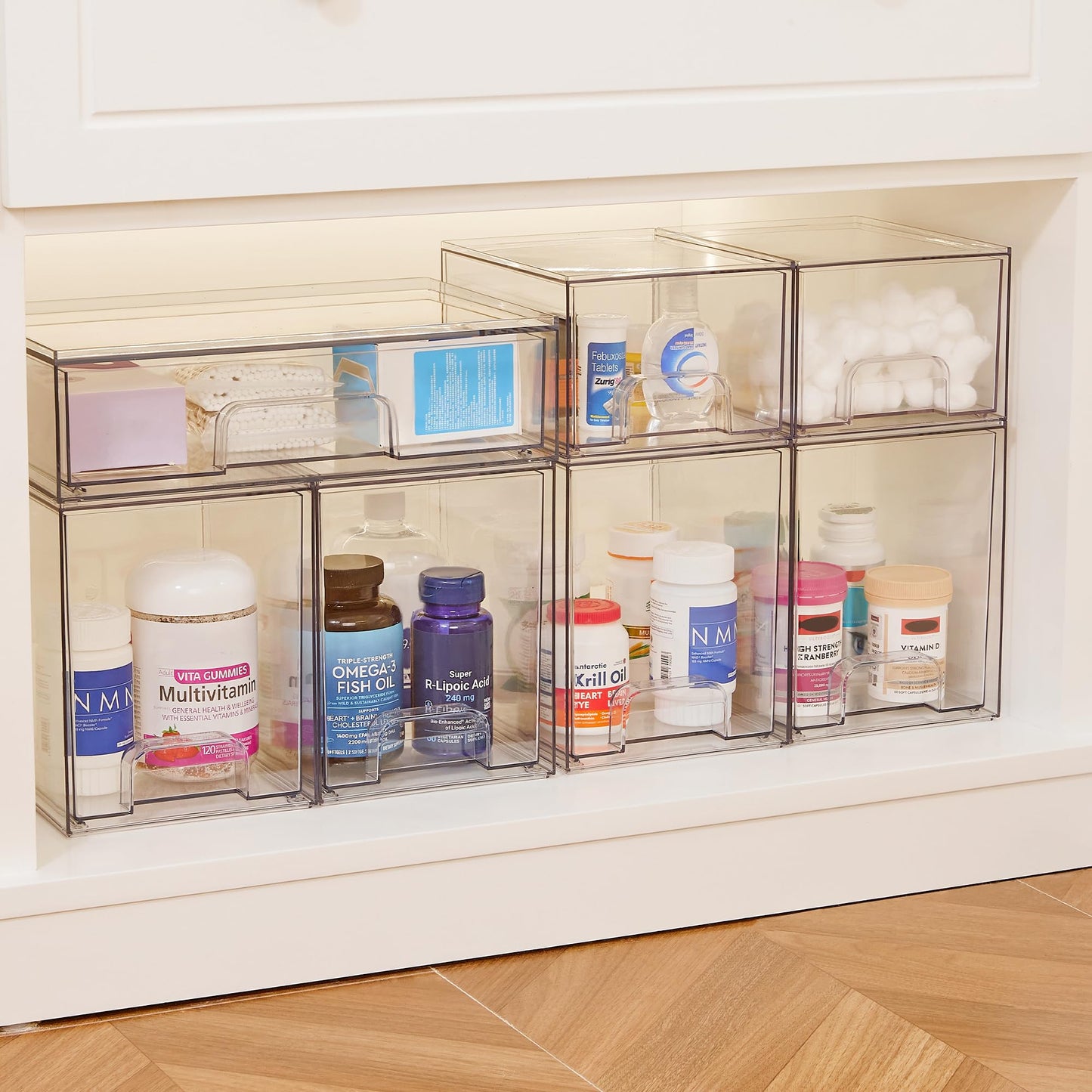 Vtopmart 7.6" H Clear Stackable Storage Drawers, 2 Pack Plastic Organizers Bins for Skincare, Cosmetics,Beauty Supplies,Ideal for Vanity, Bathroom,Kitchen Countertop,Cabinet Organization