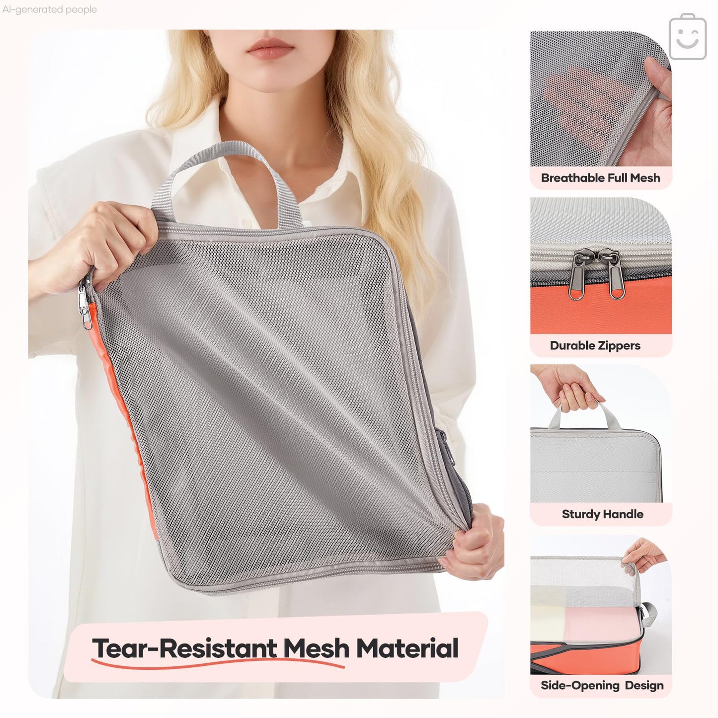 Veken 9/11 Set Compression Packing Cubes for Travel Essentials,Compressible Expandable Large Luggage Suitcase Organizer Bags for Clothing,Space Saver Bags with Over 1000 pcs of Mesh Holes(Orange)
