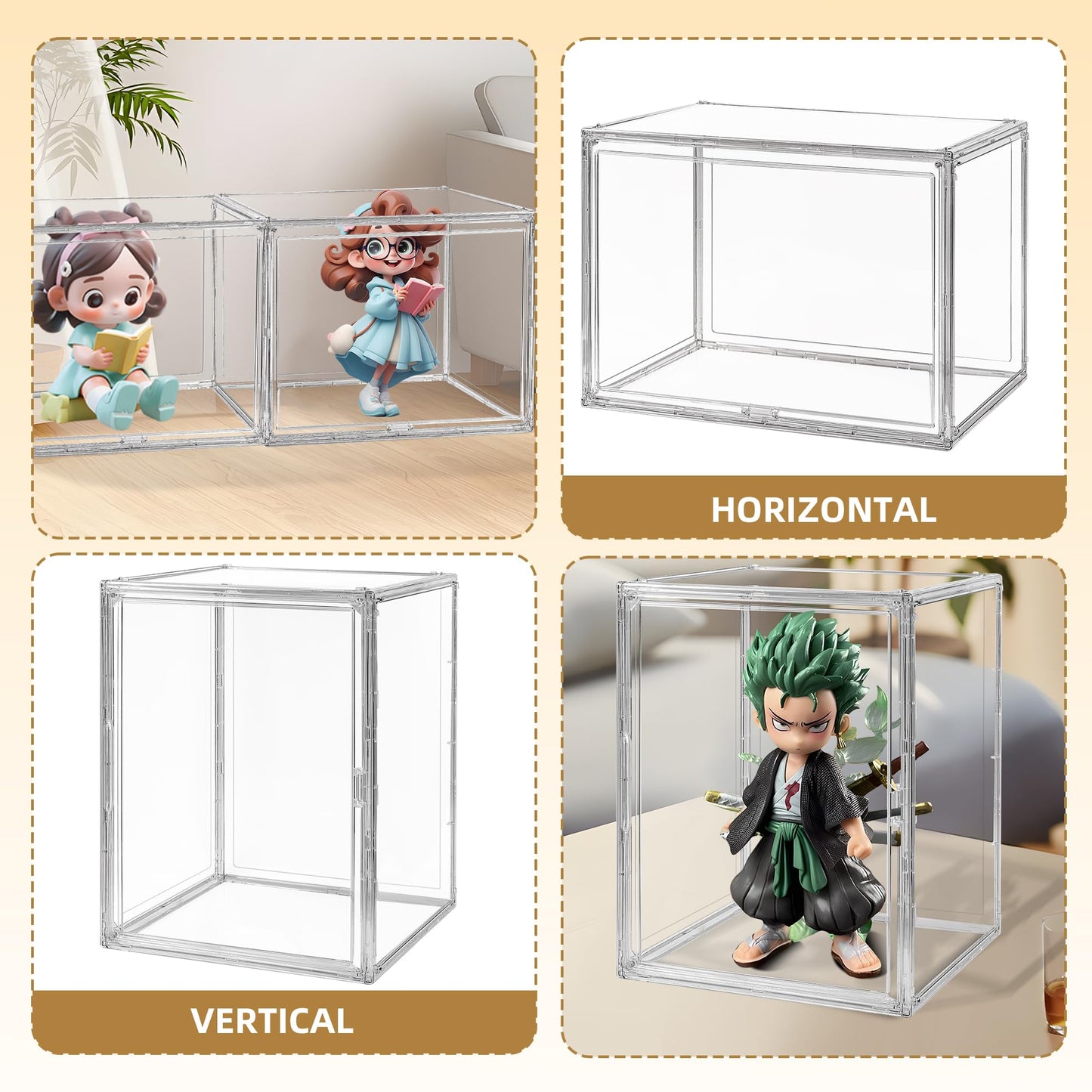 CELSOL Clear Acrylic Display Case – Stackable Storage Box with Magnetic Lid, Dustproof Organizer for Collectibles, Figures, Shoes, and Books – Large Size 14.2"x8.7"x10.6"