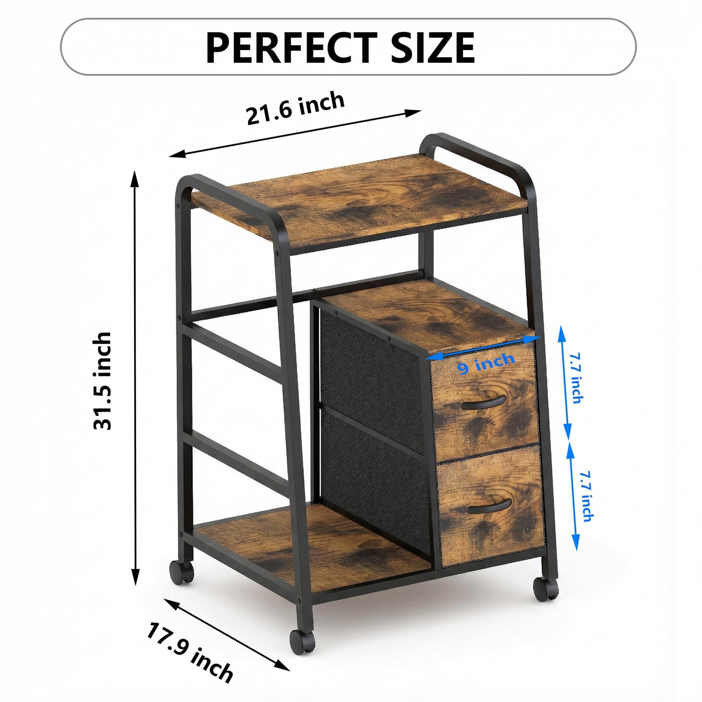ZEXVIDA Printer Stand Featuring Fabric Drawers, Under Desk Host Computer Cabinet and Shredder Shelf, Heavy Duty Printer Stand with Storage Workstation Organization Printer Table for Home Office