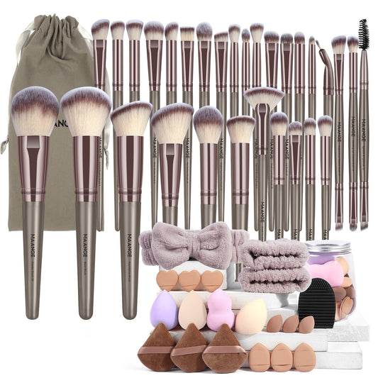 MAANGE Makeup Brushes 51 Pcs Makeup Kit, Multi-functional Makeup Tool Set with Makeup Brush Foundation Brush Make up Brushes Set Bag (Champagne)
