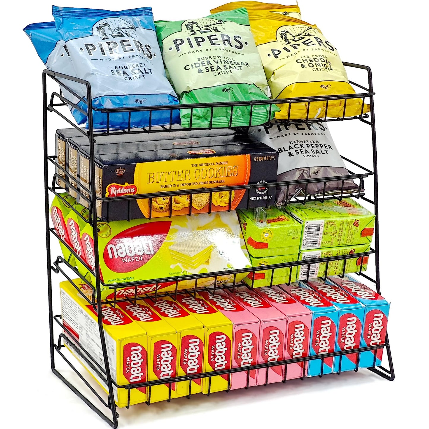 ROSROSE Candy Display Rack Countertop, Upgraded Metal Snack Rack Display Stand, Snack Organizer for Countertop, Candy Stand Chip Rack Holder, Retail Display Shelf for Store Concession, Kitchen