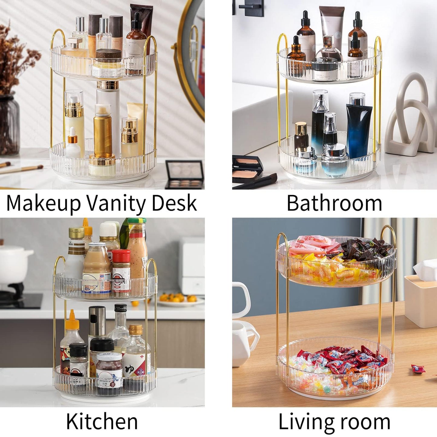 Weidace 360 Rotating Makeup Organizer for Vanity, Bathroom Countertop Spinning Perfume Organizer, High-Capacity Cosmetic and Skincare Dresser Make Up Holder Rack (2 Tiers, White)