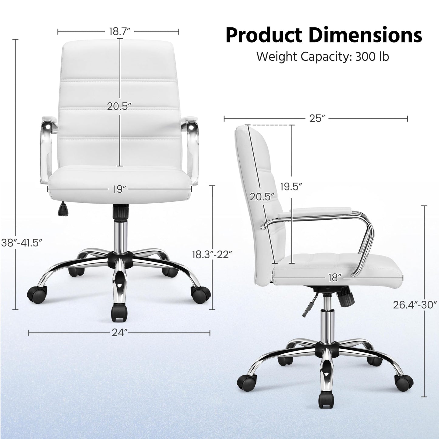 Yaheetech Office Desk Chair Mid-Back Leather Computer Chair Height Adjustable Ergonomic Executive Chair w/Lumbar Support Comfy Thick Padded Armrests and Seat, White