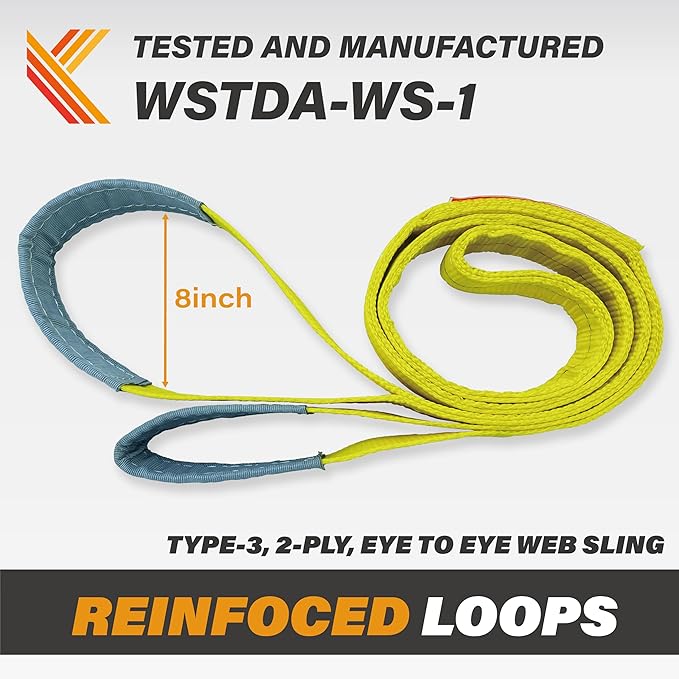 2-Ply Lifting Straps 2”x 15 ft Webbing Sling Tree Saver 1Pack Heavy Duty Web Strap Rigging Moving Towing Hoisting Gear KODIAK STRAPS
