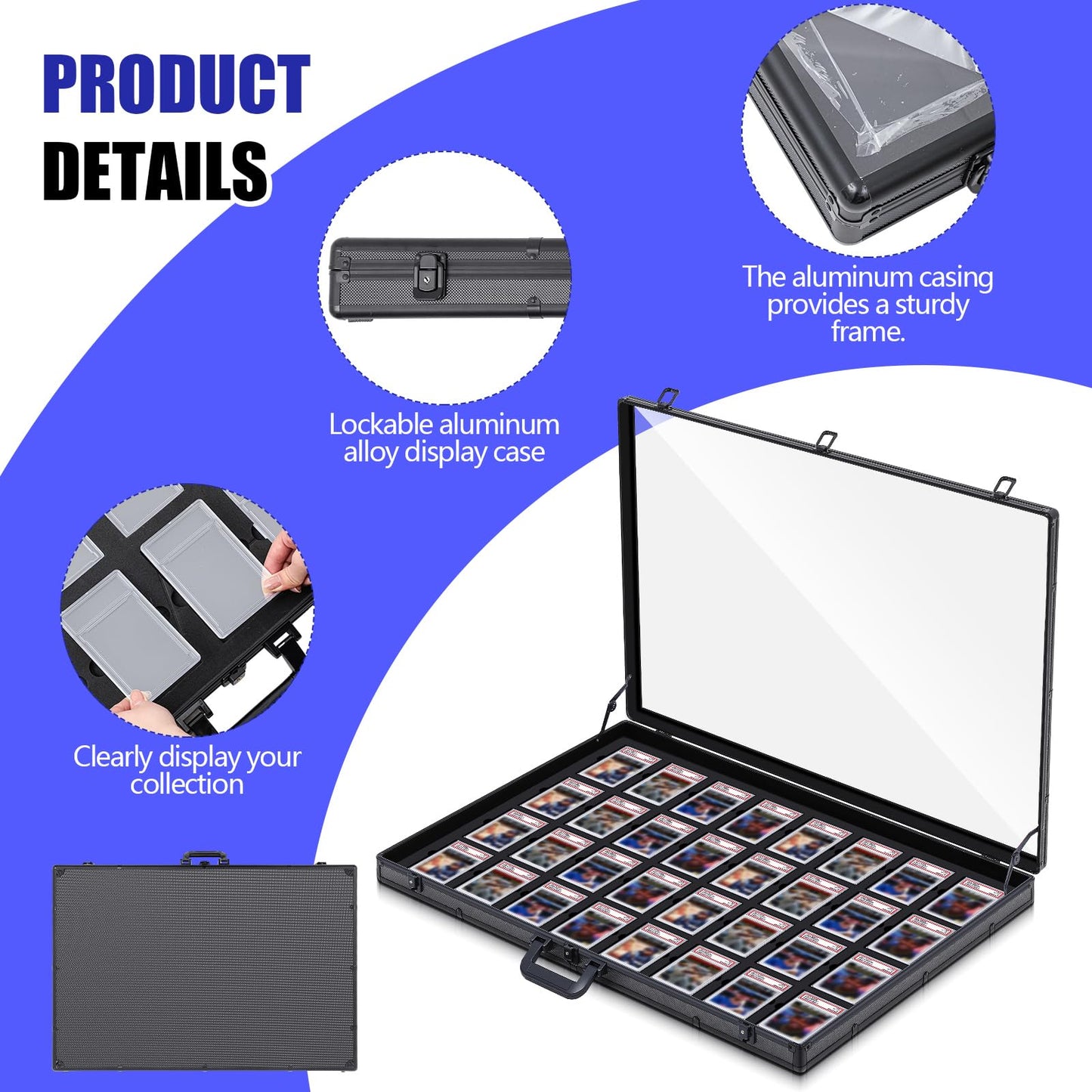 36" x 22" Trade Show Display Case Large Aluminum Frame Tabletop Showcase with 32 Pcs 35pt Card Holder Clear Acrylic Showcase Slots for Sports Card for Exhibitions Conventions and Collectibles