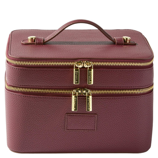 ETOILE - Duo Vanity Case Burgundy - Large Functional Travel Makeup Bag Organizer with Removable Divider & Mirror