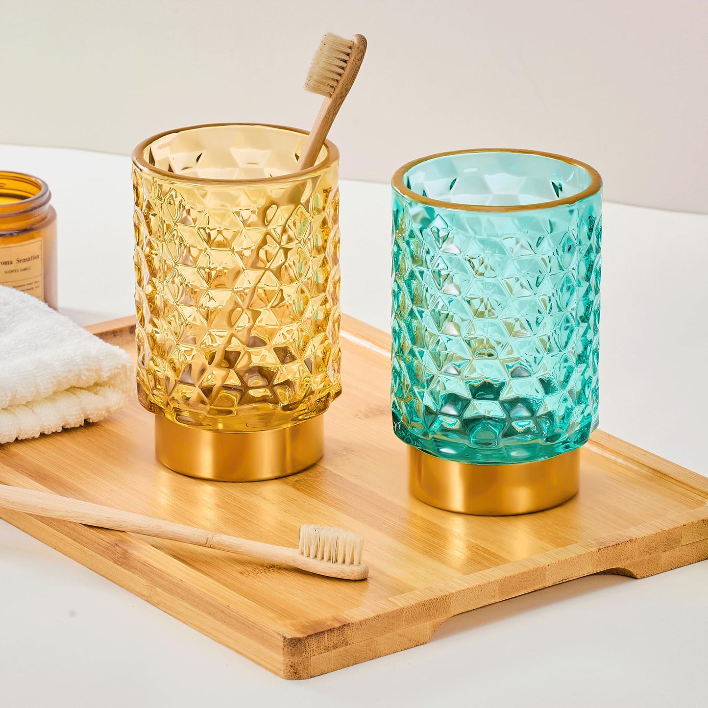 LEICURACE Makeup Brush Holder Organizer,Toothbrush Holders,Desk Pen Pencil Holder,Multifunctional Vintage Glass Brush Cup（A46-2-US）