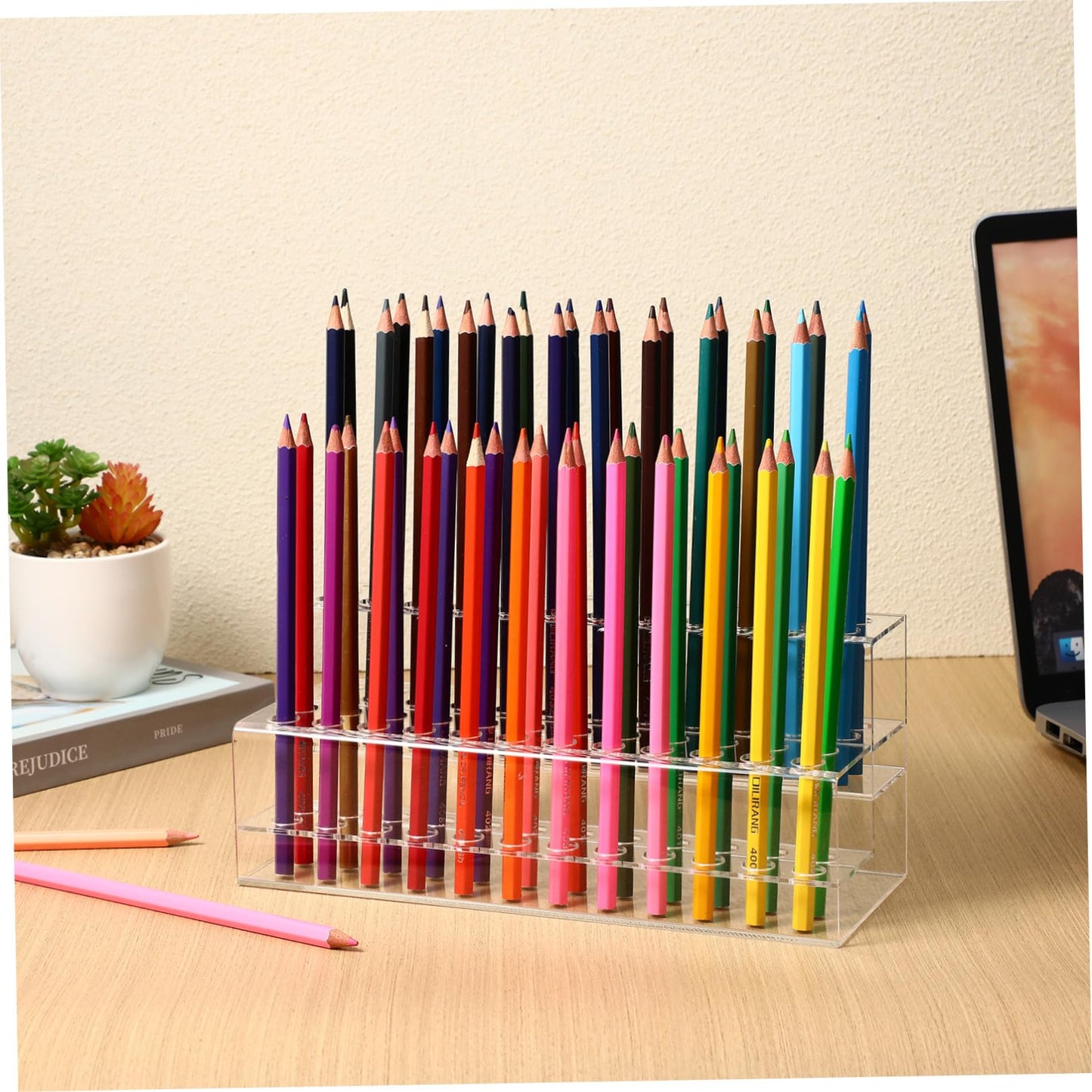BESTYASH Acrylic Pen Holder Display Stand with Multi-Slot Large Capacity 9.44X4.13X3.54 Inch Clear Desktop Organizer for Pens Pencils Brushes Office Storage