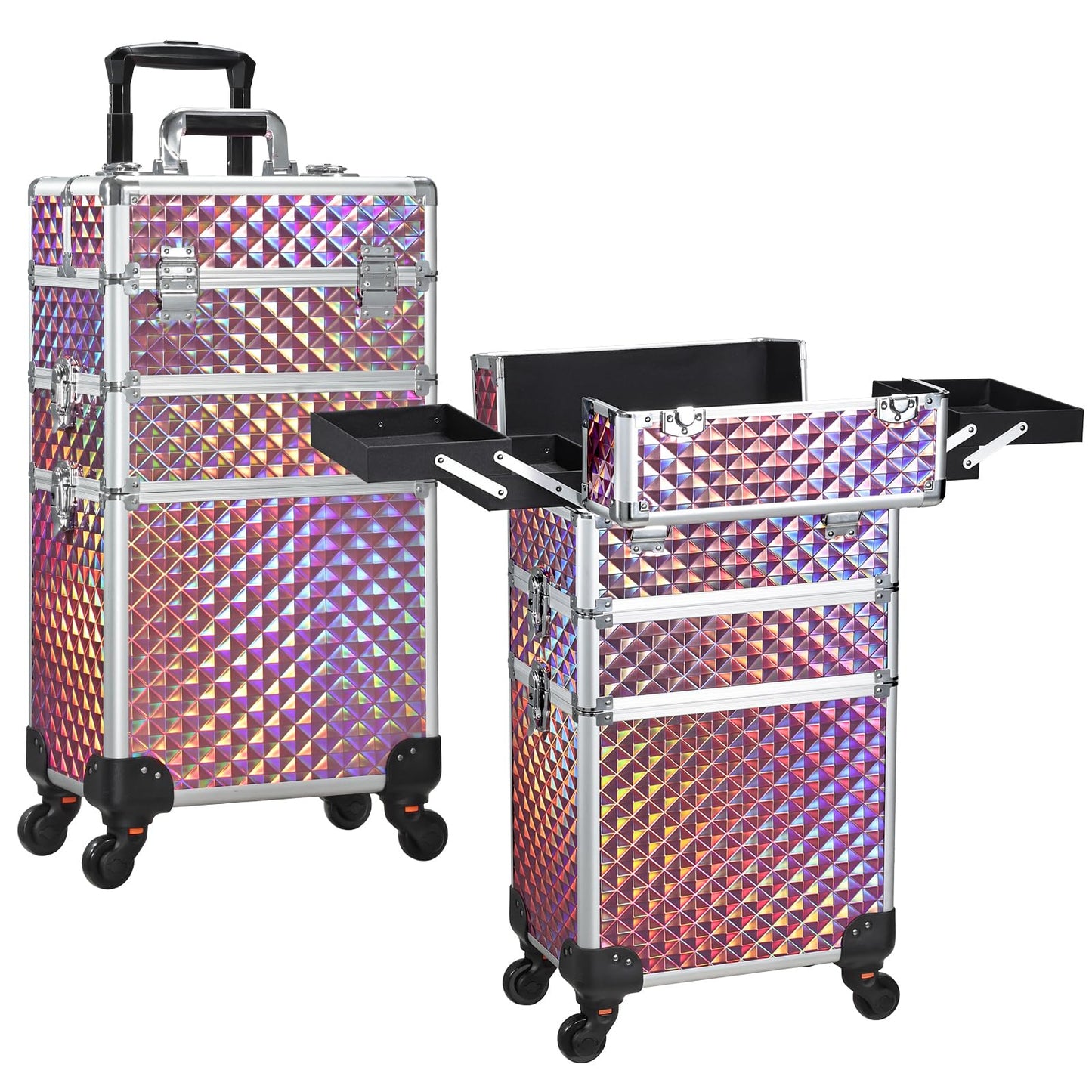 FRENESSA 3 in 1 Rolling Makeup Train Case Cosmetology Case on Wheels Pink