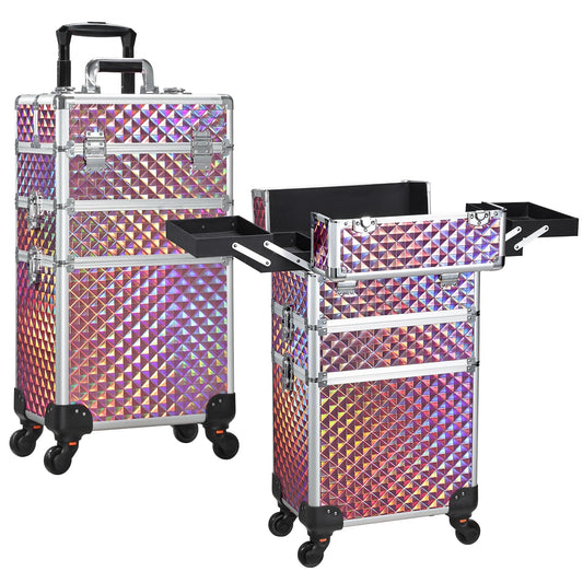 FRENESSA 3 in 1 Rolling Makeup Train Case Cosmetology Case on Wheels Pink