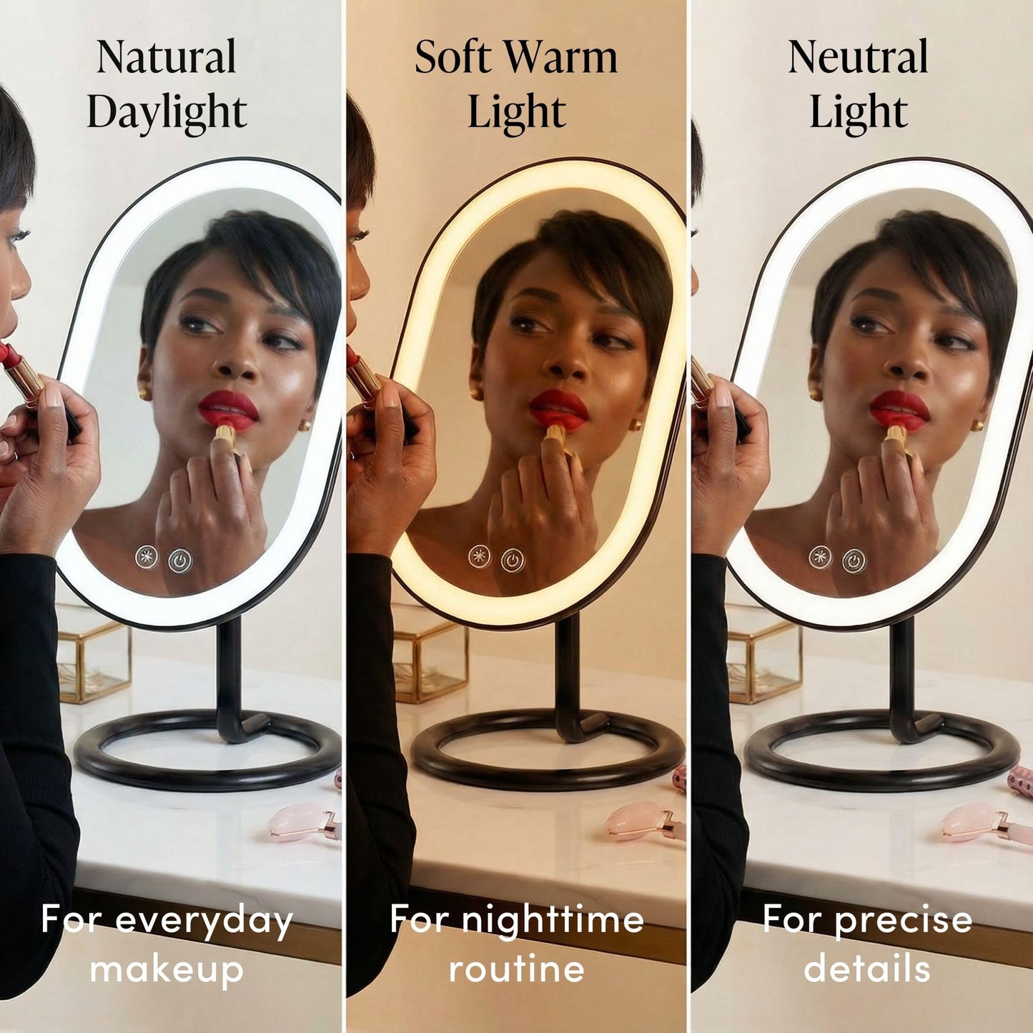 Fancii Vera LED Lighted Vanity Makeup Mirror, Rechargeable - Cordless Illuminated Cosmetic Mirror with 3 Dimmable Light Settings, Dual Magnification (Obsidian)