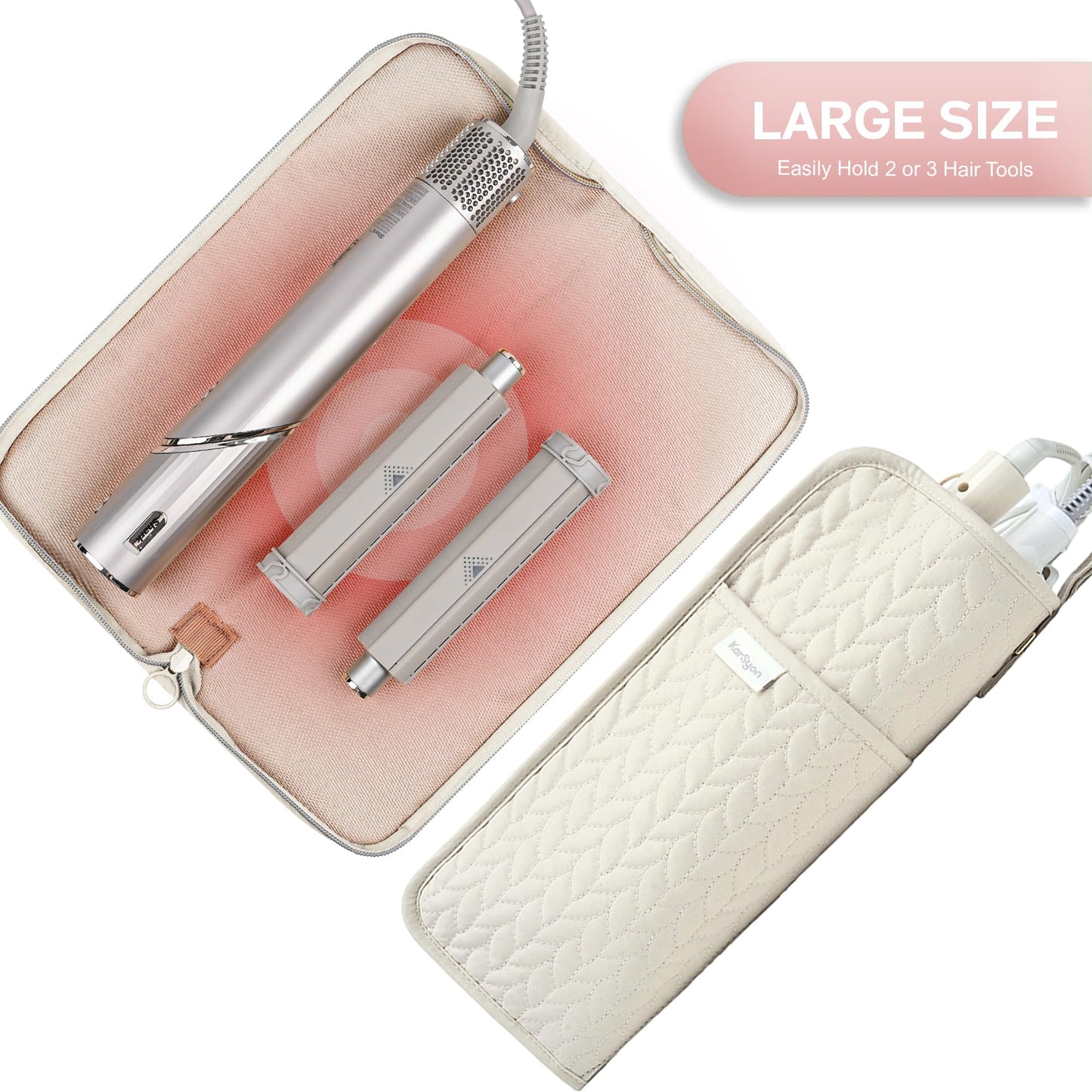 KarSyon Hot Tools Organizer Heat Resistant Mat Case Hair Tools Holder Travel Bag Portable Hair Styling Tools Cover Pouch for Curling Iron,Flat Iron,Hair Straightener (Beige)