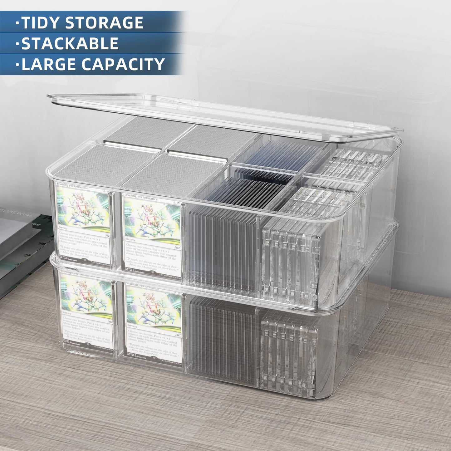 sysdmno Transparent Trading Card Storage Box-Holds 2000+ Loose Cards-Plastic Card Deck Box for Baseball Cards/for Toploaders/for Graded Card/for MTG/for Magnetic Etc.