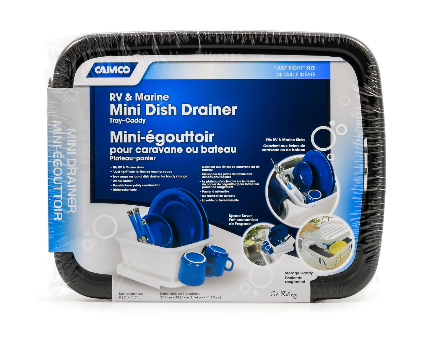 Camco RV Mini Dish Drainer & Tray - Features a Sloped Drain Tray Design, Heavy-Duty Construction - Ideal for Small Spaces, Apartments, Boats, and More -9.5"L x 11.7"W x 4.75"H - Black (43512)