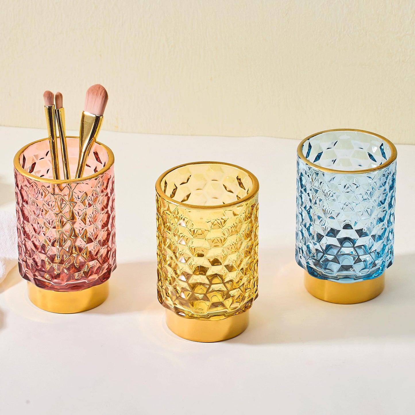LEICURACE Makeup Brush Holder Organizer,Toothbrush Holders,Desk Pen Pencil Holder,Multifunctional Vintage Glass Brush Cup（A46-2-US）