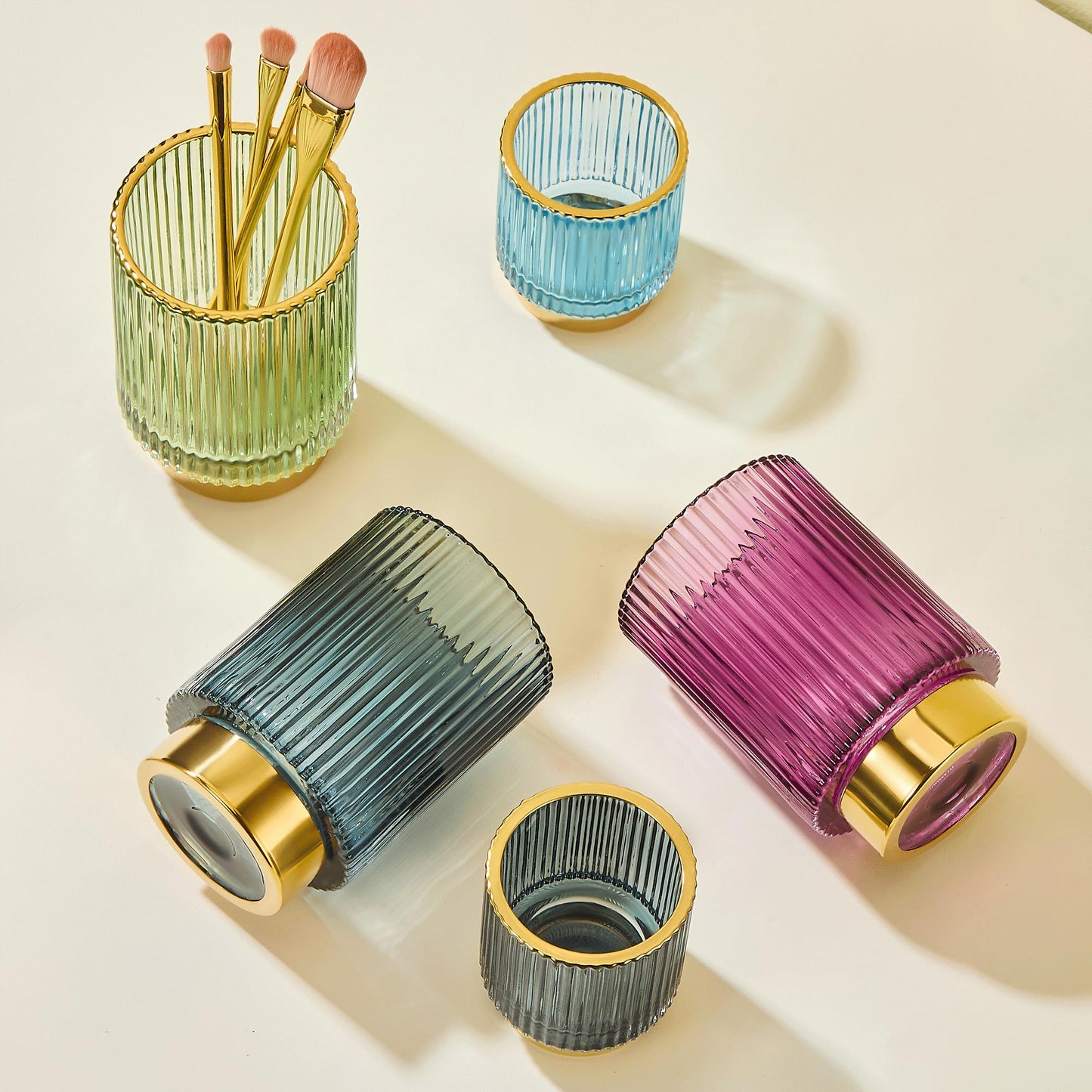 LEICURACE Makeup Brush Holder Organizer,Toothbrush Holders,Desk Pen Pencil Holder,Multifunctional Vintage Glass Brush Cup（L/Green/A3-6-US）