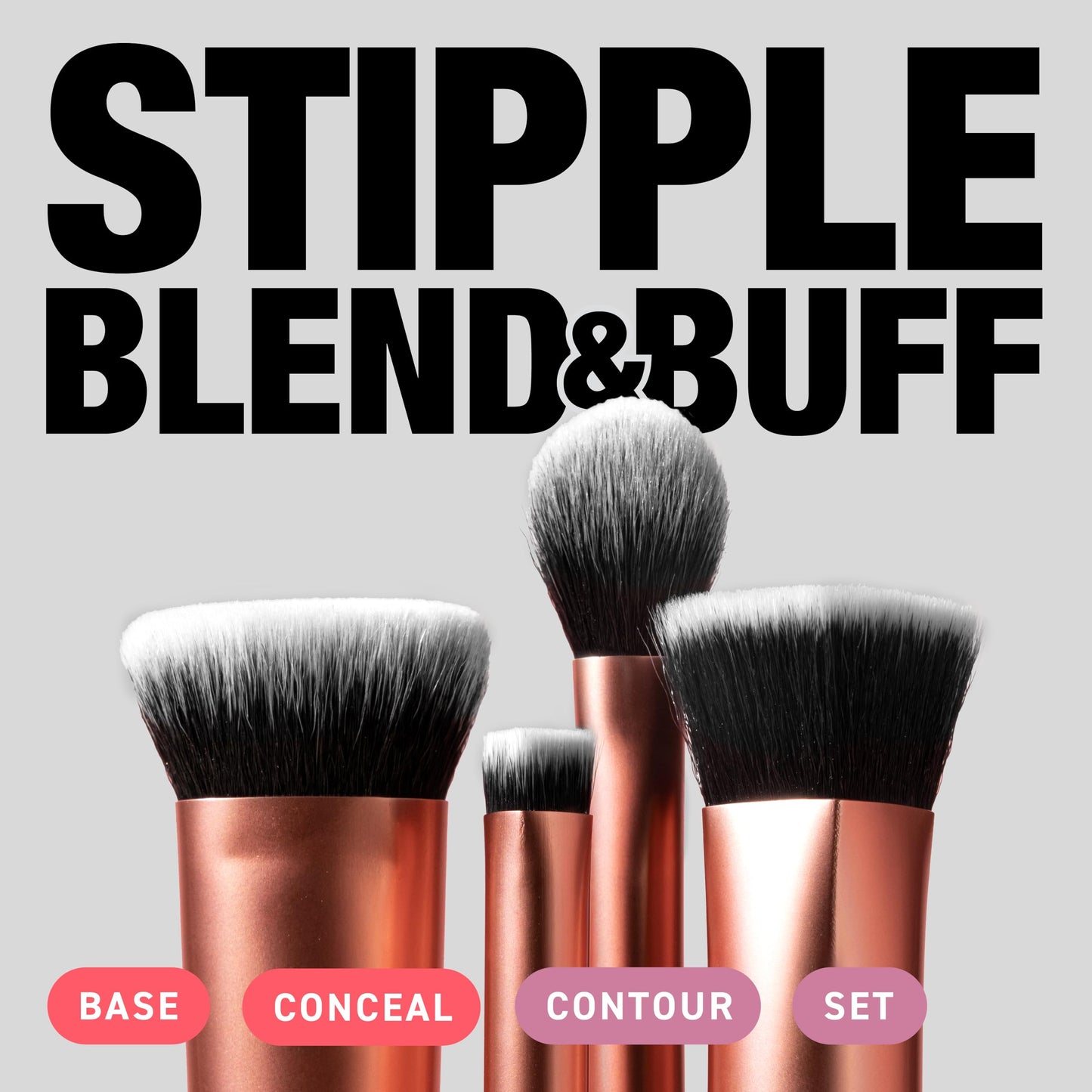 Real Techniques 4 Piece Face Base Makeup Brush Set, for Concealer, Foundation, Contour, & Setting Powder, Makeup Brushes for Blending & Buffing, & Sculpting, Travel Friendly, Gift Set, Cruelty-Free