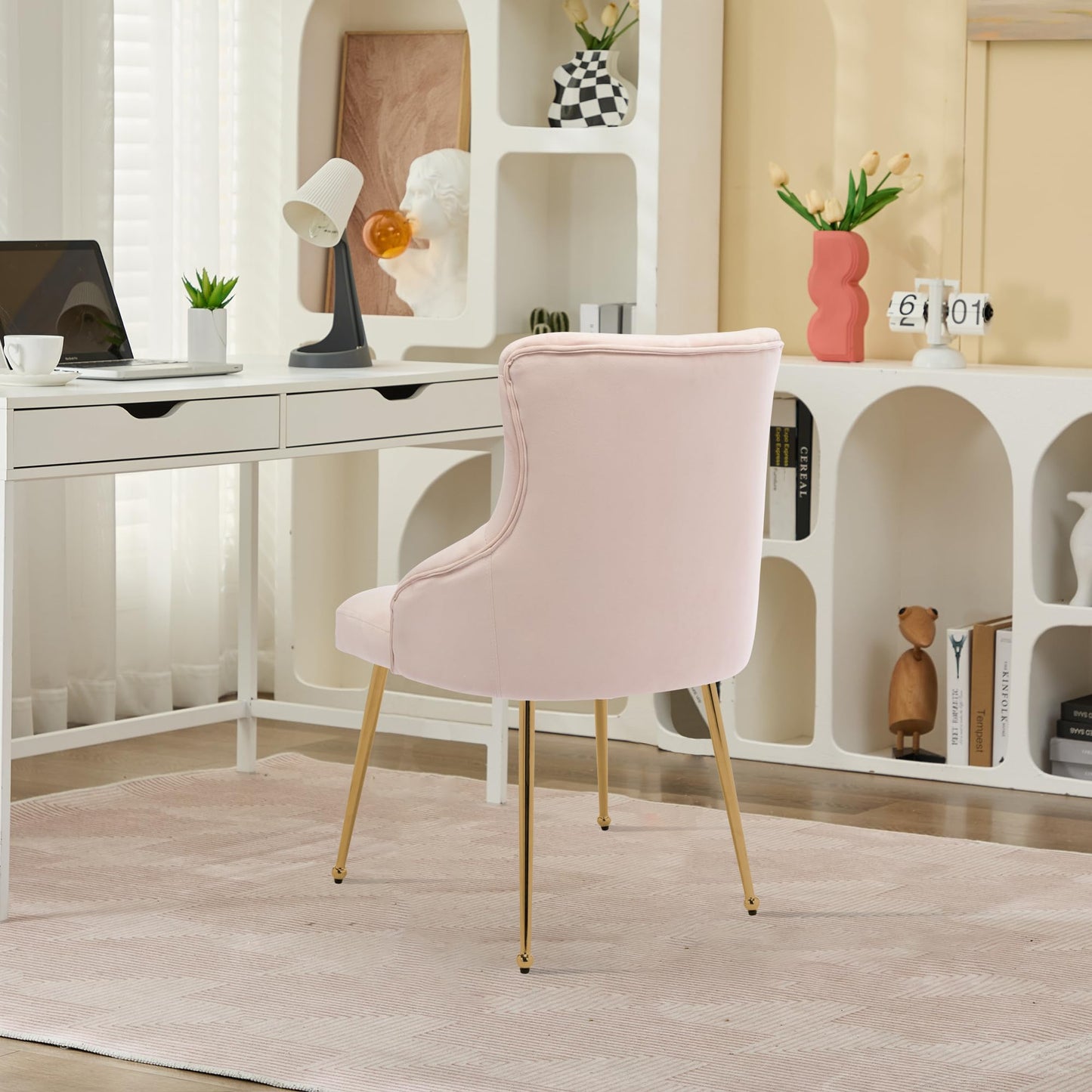 UDAX Velvet Vanity Chairs with Back, Upholstered Makeup Chair No Wheels with Metal Legs & Lumbar Pillow for Living Room/Makeup Room/Bedroom/Home Office/Kitchen
