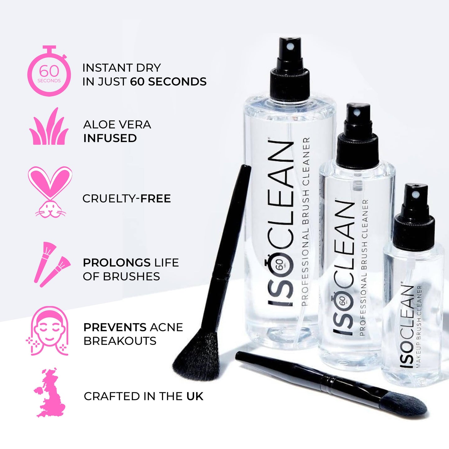 Isoclean Makeup Brush Cleaner – Gentle Daily Use Solution, Reduces Product Buildup, Improves Application, Easy Clean Brush Cleaning Solution & Sponge Cleaner - Spray Top, 18 fl oz