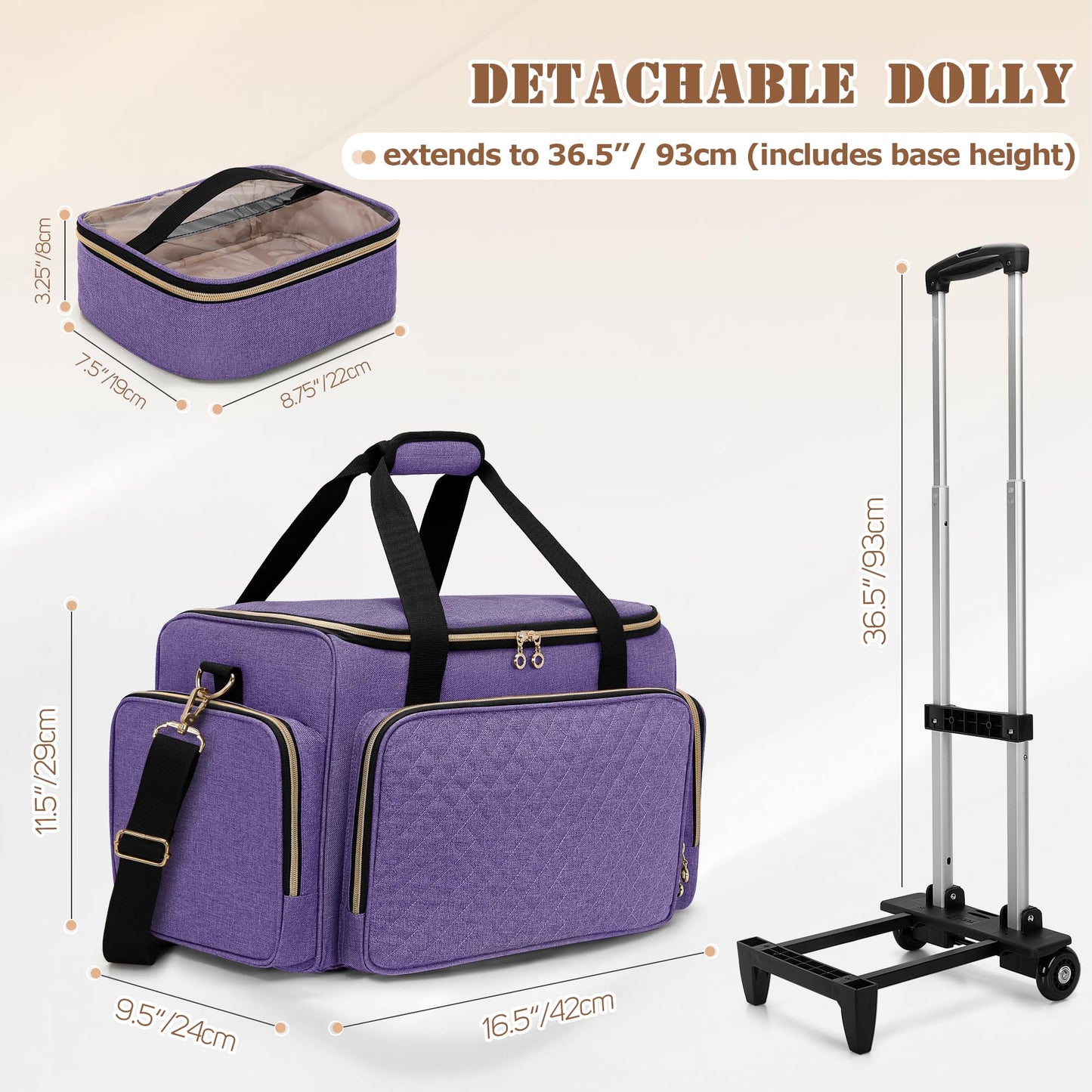 LUXJA Rolling Makeup Case with 3 Removable Pouches and 1 Makeup Brush Bag, Large Makeup Bag Cosmetic Bag with Detachable Dolly (Patented), Purple