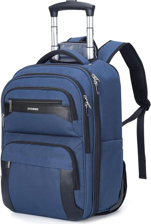 17.7inch Rolling Backpack With Wheels for Adults, Roller Carry On Luggage Wheeled Backpack, Rolling Laptop Backpack for Men Women to Travel Business, Blue