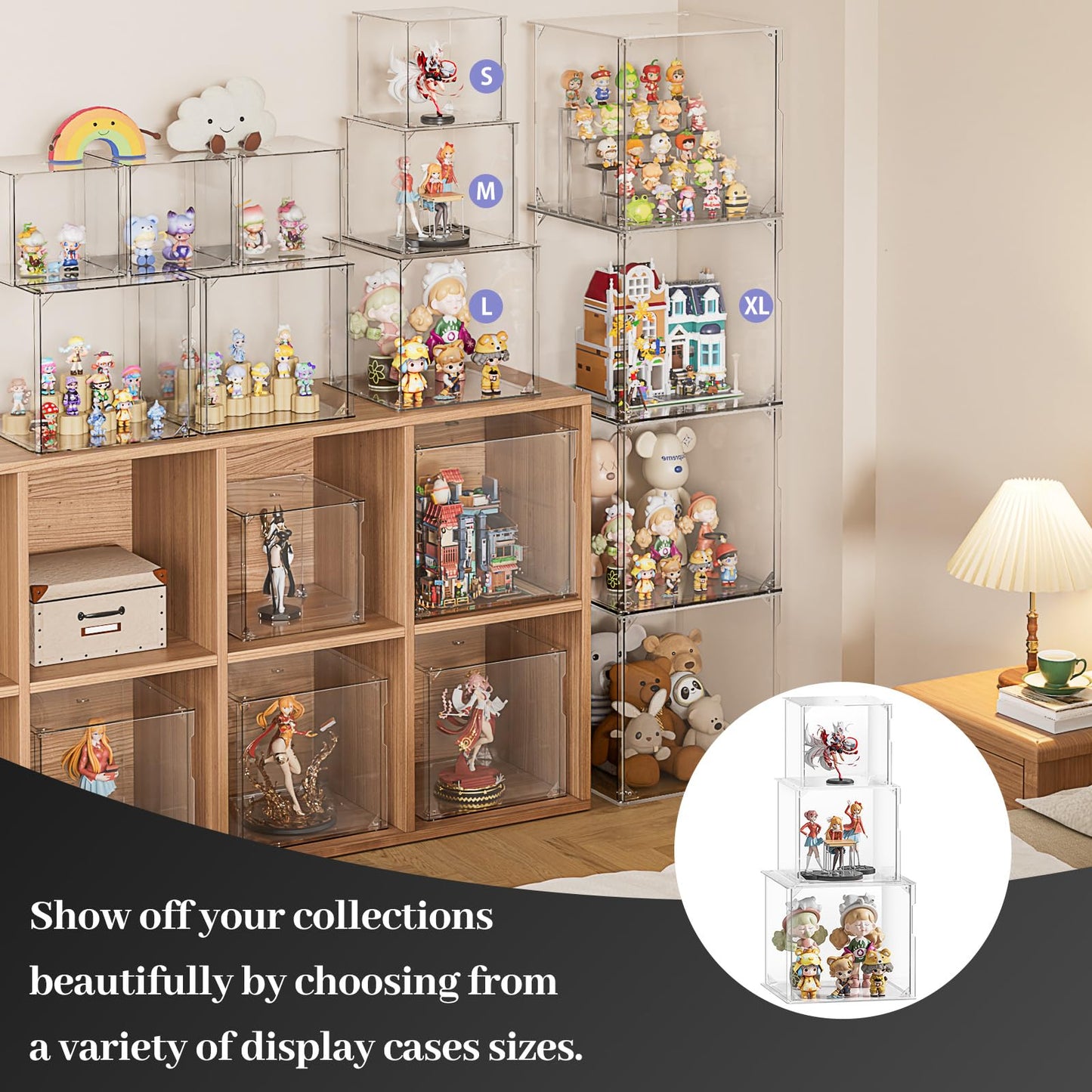 Clear Acrylic Display Case for Figures, 3 Tier Stackable Storage Bins with Magnetic Door,Acrylic Boxes for Display, Clear Storage Box for Collectibles Cosmetic Perfume Organizer，Home Or Office