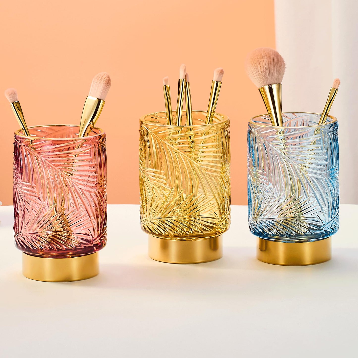 LEICURACE Makeup Brush Holder Organizer,Toothbrush Holders,Desk Pen Pencil Holder,Multifunctional Vintage Glass Brush Cup（A43-3-US）