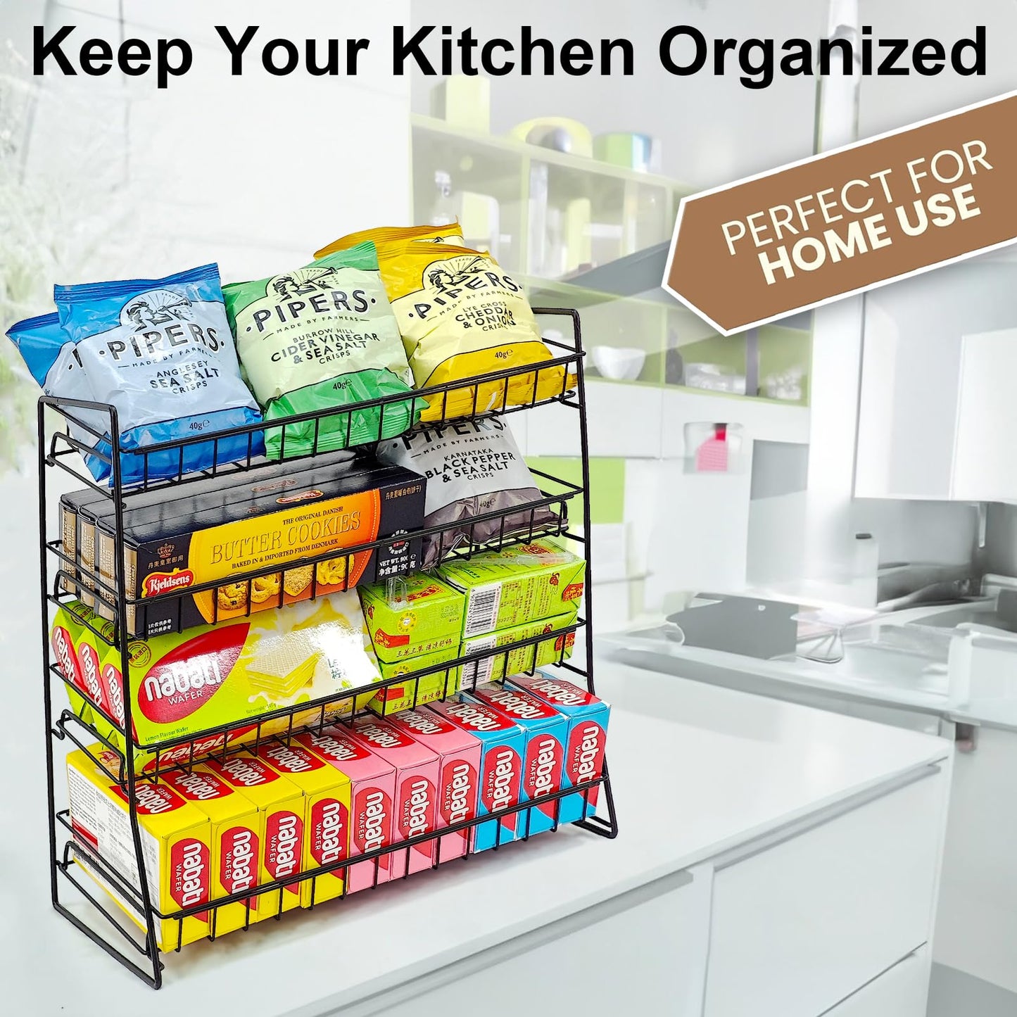 ROSROSE Candy Display Rack Countertop, Upgraded Metal Snack Rack Display Stand, Snack Organizer for Countertop, Candy Stand Chip Rack Holder, Retail Display Shelf for Store Concession, Kitchen
