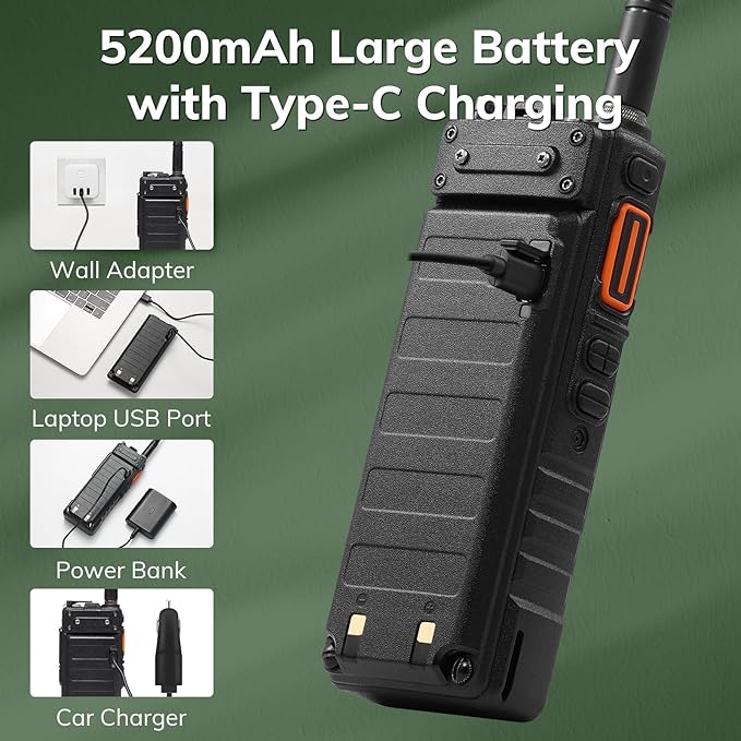 BAOFENG UV-25 10W Ham Radio Handheld, Dual Band Two Way Radio, UHF VHF FM AIR NOAA Receiver, 5200mAh Battery + USB-C Port, 999CH, Long Range Tactical Walkie Talkie, Chirp Programmable