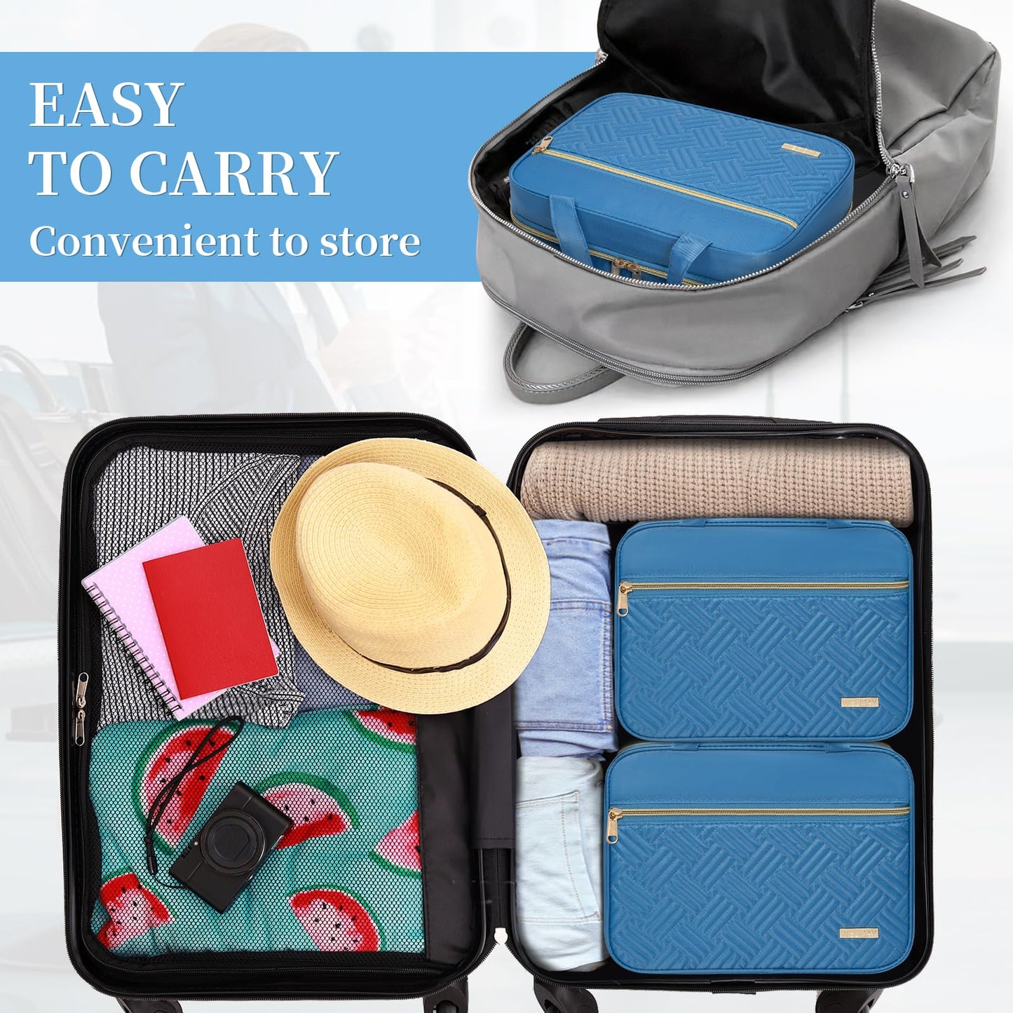 WELIDAY Travel Toiletry Bag for Women & Men Water Resistant Makeup Bag with Hanging Hook Portable Travel Organizer for Travel Accessories, Travel-Sized Shampoo, Toiletries (Large-Blue)