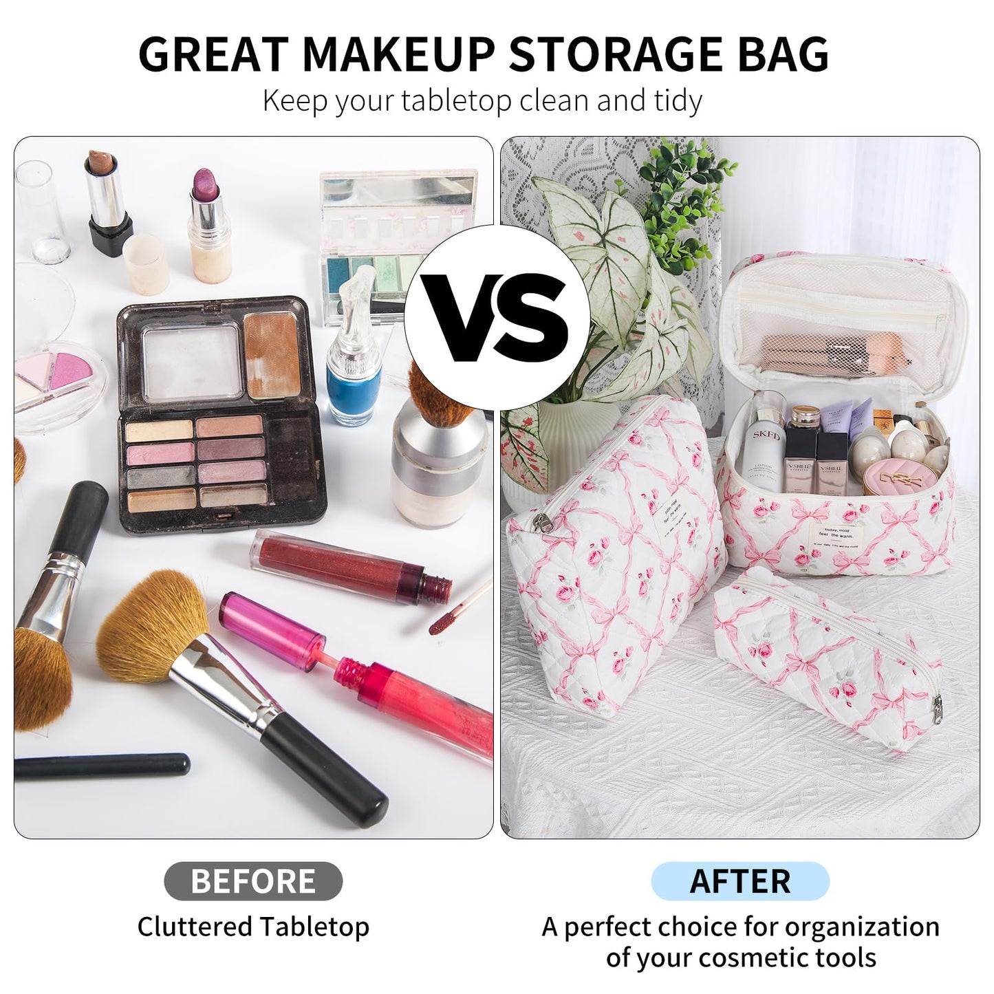 Senbowe Makeup Brush Cleaner and Large Cotton Floral Makeup Bag