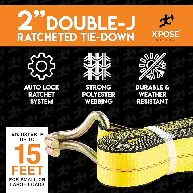 Ratchet Straps Heavy Duty 2" x 15' – 10,000 lbs Break Strength Tie Down Straps with Double J Hooks, Ratcheting Cargo Straps for Truck, Trailer, Kayak, Motorcycle & Moving – 10 Pack