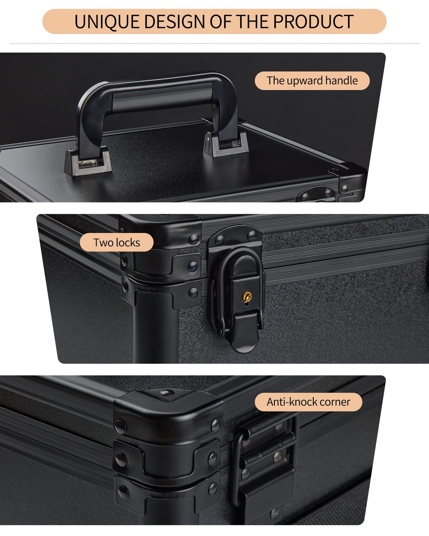 Makeup Case with Lighted Mirror, Travel Makeup Bag Organizer with 3CCT LED Mirror, Cosmetic Bag for Women with Adjustable Divider, Makeup Storage Box with Lock, Waterproof Travel Train Case
