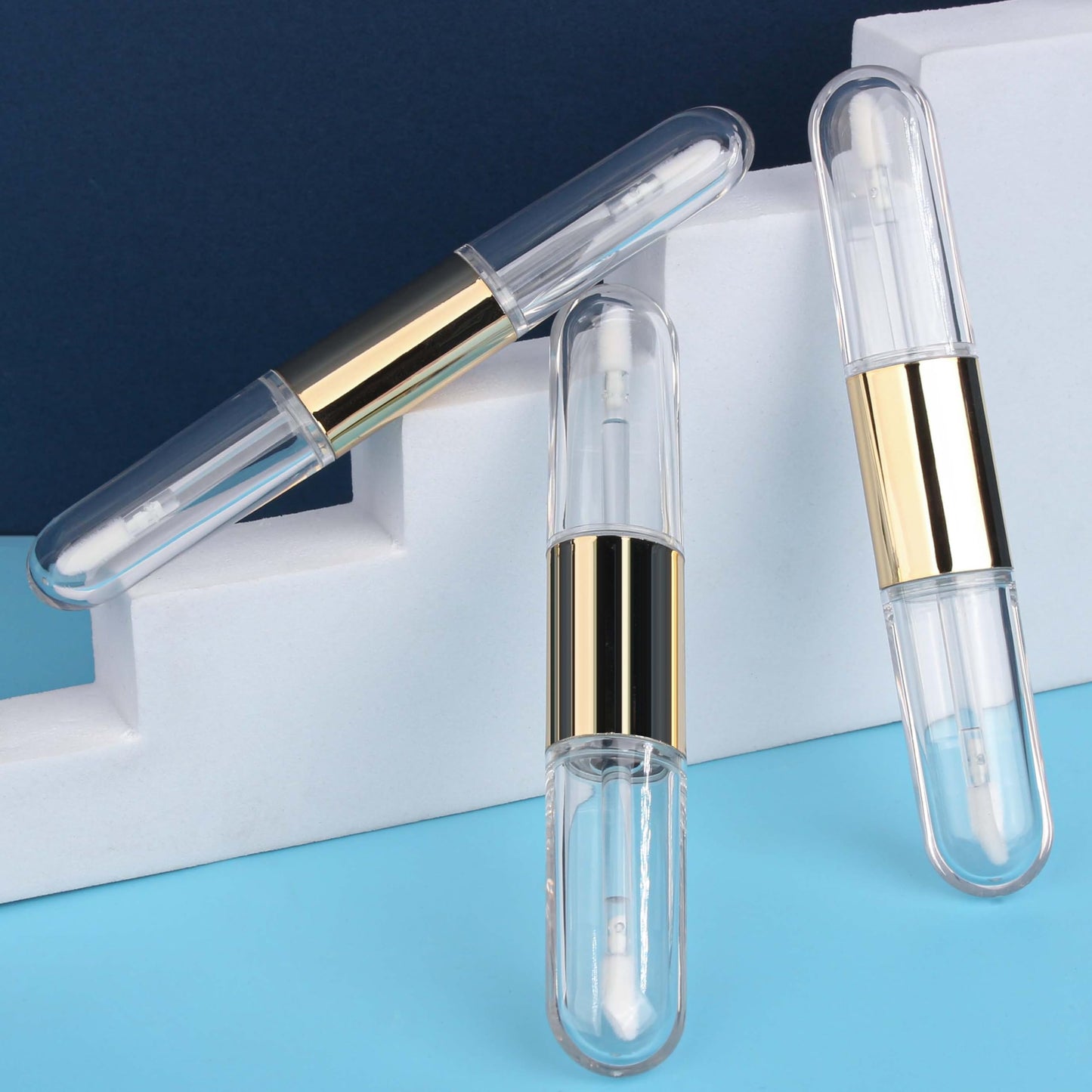 COSIDEA 12pcs Gold Flat 4ml*2 dual Ended lip gloss tubes 8ml double end lipgloss tube container