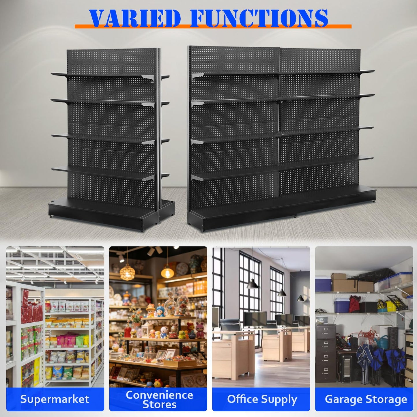 NectaCol Pegboard Display Stand 4'W x 6.5‘H, Gondola Retail Shelving Wall Display for Convenient Grocery Office Supply and Liquor Stores, Single Side Peg Board Panel No Including 4 Shelves